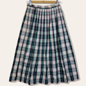 Pendleton 70s Tetured Seersucker Cotton Plaid Pleated Academia Midi Skirt 14